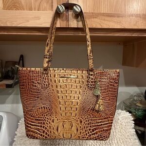 Brahmin Gold and Brown Croc-Embossed Tote